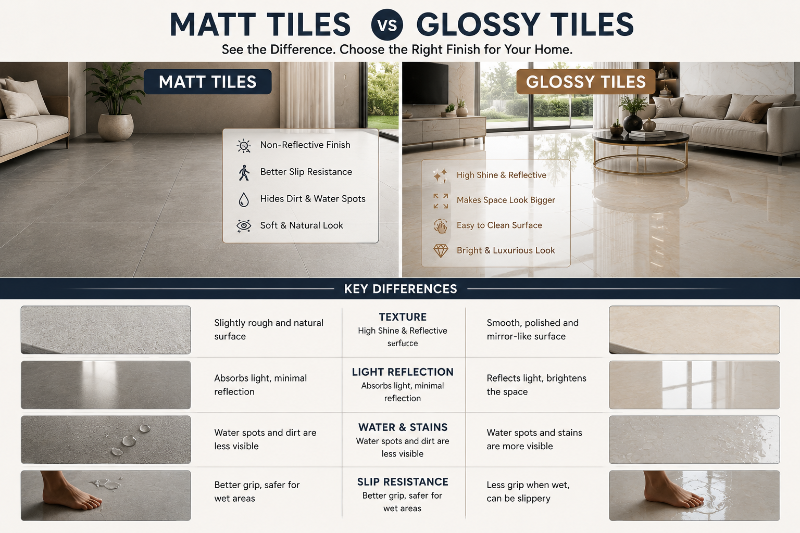 matte vs glossy floor tiles comparison