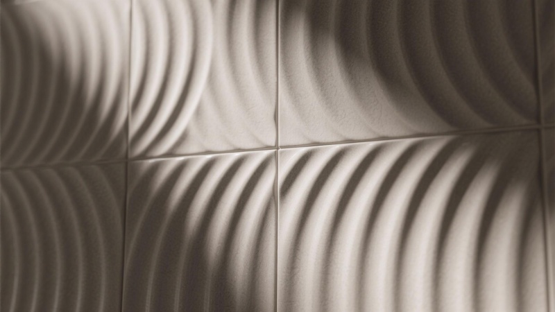 Close-up of 3D wall tiles with raised geometric texture