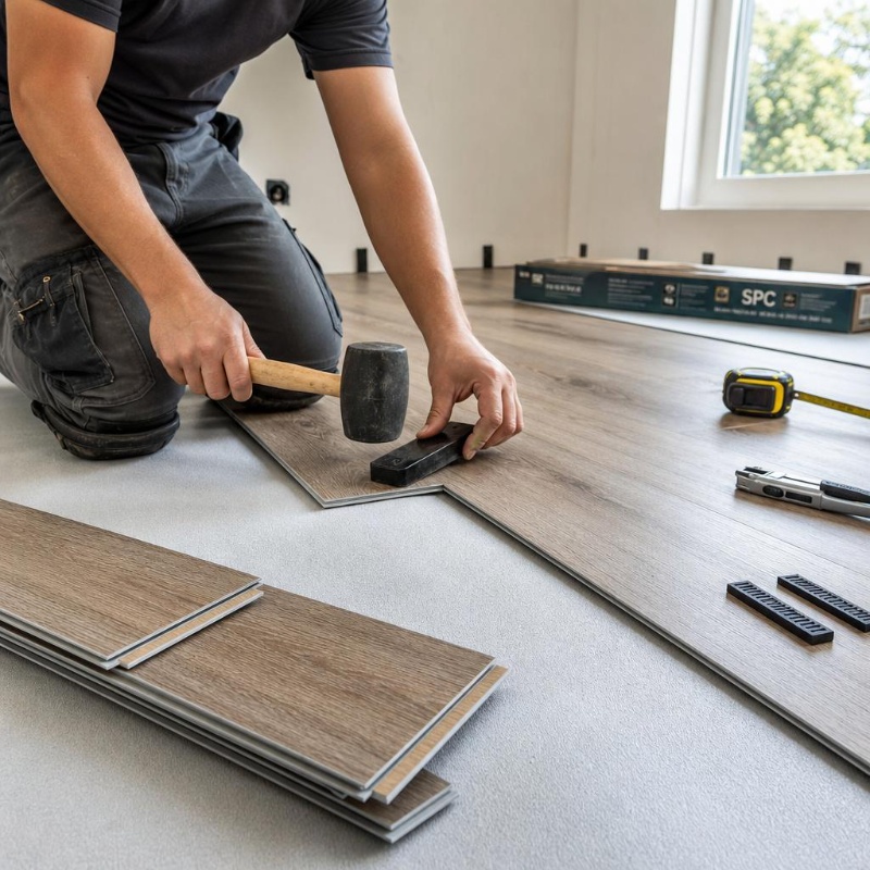 Preparing a level subfloor before installing rigid core vinyl plank flooring